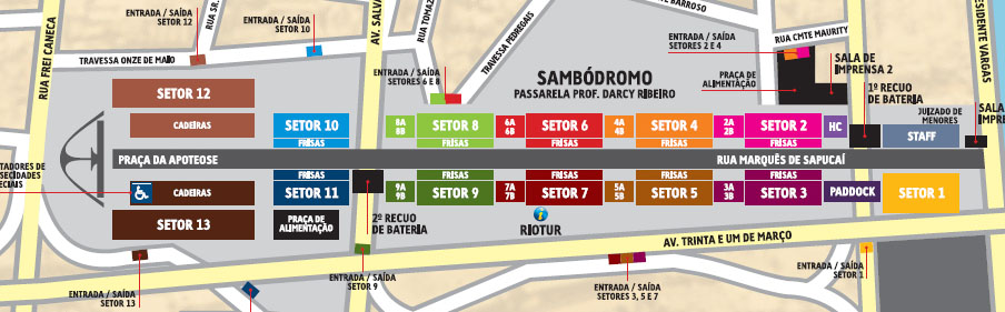 Map of the Sambodromo in Rio de Janeiro